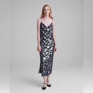 Club Monaco Black Silver Embroidered Slip Dress | Size 0